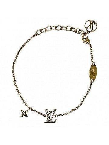 Louis Vuitton Louis Vuitton Monogram Flower Bracelet for Women - LV Iconic Accessory with Adjustable Clasp, Rhinestone, M00587, Gold, Approx. 3.6g (view 1)
