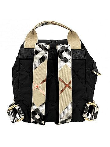 Burberry Burberry Women's Quilted Mini Horseshoe Backpack, Nova Check Pattern, BURBERRY 8118748, Nylon, Black, Beige, Gold Hardware (view 2)