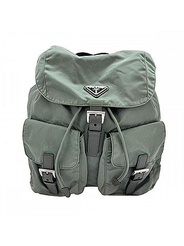 Prada Prada Men's Backpack with Triangle Plate and Logo, Olive Green, Silver Hardware (view 1)