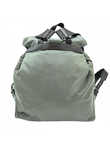 Prada Prada Men's Backpack with Triangle Plate and Logo, Olive Green, Silver Hardware (view 2)