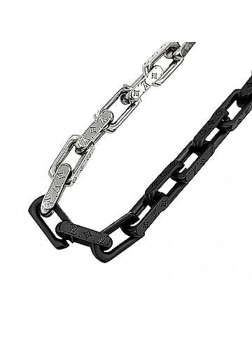 Louis Vuitton Louis Vuitton Men's Monogram Chain Necklace, M00677, Silver/Black, Approx. 130.9g (view 1)