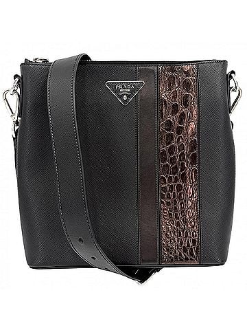 Prada Prada Men's Shoulder Bag with Triangle Logo, Bag, Crossbody Leather, Black, Silver Hardware (view 1)