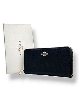 Coach Coach Long Wallet, Crossgrain Leather, Accordion Zip-Around Black W3 (view 1)