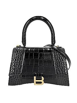 Balenciaga Balenciaga Women's Hourglass Small Handbag Shoulder Bag Crossbody HOURGLASS Crocodile Embossed Leather Top Handle BALENCIAGA 593546 Black Antique Gold Hardware (view 1)