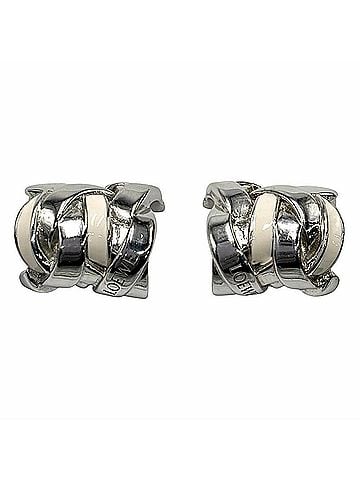 Loewe Loewe Women's Nest Hoop Earrings, Small, Ag925 Sterling Silver, Enamel, JN01239X03, White, Approx. 9.0g (view 1)