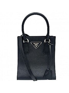 Prada Prada Women's Triangle Logo Mini Tote Bag, Handbag, Shoulder Crossbody PRADA 1BA358, Leather, Black, Gold Hardware (view 1)