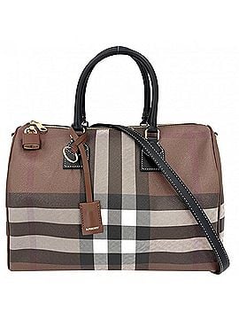 Burberry Burberry Women's Medium Check Bowling Bag Handbag Shoulder Crossbody Mini Boston BURBERRY Leather Brown Black Gold Hardware (view 1)
