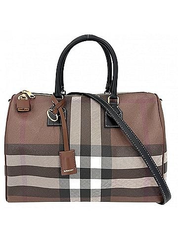 Burberry Burberry Women's Medium Check Bowling Bag Handbag Shoulder Crossbody Mini Boston BURBERRY Leather Brown Black Gold Hardware (view 1)