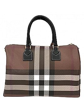 Burberry Burberry Women's Medium Check Bowling Bag Handbag Shoulder Crossbody Mini Boston BURBERRY Leather Brown Black Gold Hardware (view 2)