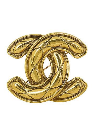 Chanel Chanel Brooch, Coco Mark, Matelassé Stitch, Large, Metal, Gold Plated, Women's CHANEL (view 1)