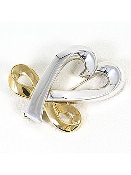 Tiffany & Co. Tiffany &amp; Co. Loving Heart 18K Yellow Gold Silver Brooch, Total Weight 15.7g, Jewelry (view 1)
