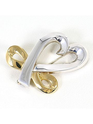 Tiffany & Co. Tiffany &amp; Co. Loving Heart 18K Yellow Gold Silver Brooch, Total Weight 15.7g, Jewelry (view 1)