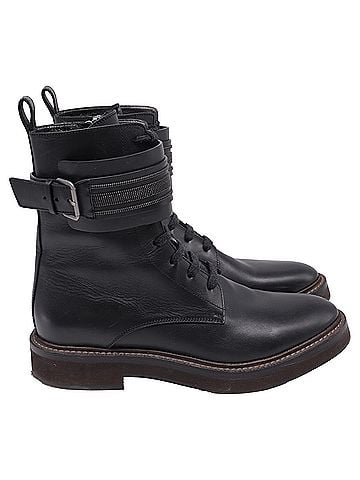 Brunello Cucinelli Brunello Cucinelli Monili Ankle Boots in Black Leather (view 1)