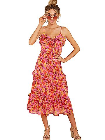 Lush Chiffon Fiered Midi Dress Casual Dress (view 1)