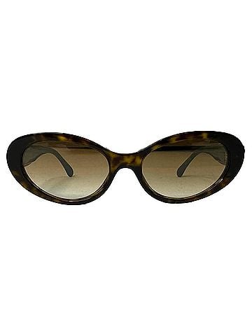 Chanel Chanel Tortoise Chain-Embellished Oval Sunglasses in Brown Acetate (view 1)