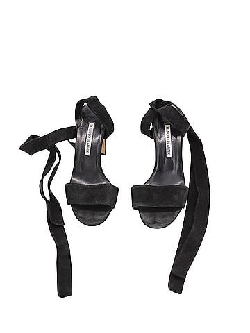 Manolo Blahnik Manolo Blahnik Tondala Ankle Wrap Heels in Black Suede (view 2)