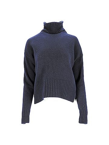 Prada Prada Ribbed Turtleneck Sweater in Navy Blue Wool (view 1)
