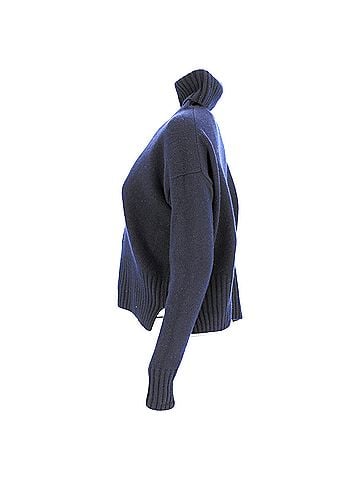 Prada Prada Ribbed Turtleneck Sweater in Navy Blue Wool (view 2)