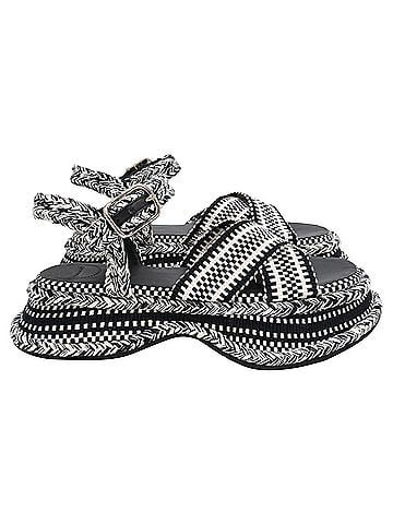 Chloé Chloé Meril Monochrome Woven Flatform Sandals in Black Cotton (view 1)