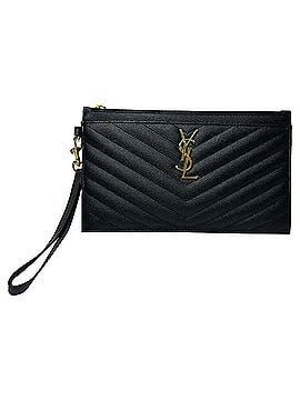 Saint Laurent Saint Laurent Cassandre Matelassé Zipped Pouch in Black Calfskin Leather (view 1)