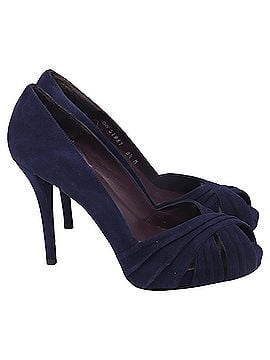Stuart Weitzman Stuart Weitzman Peep-Toe Pumps in Navy Blue Suede (view 1)