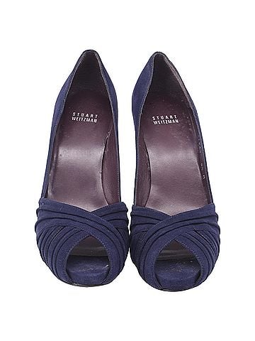 Stuart Weitzman Stuart Weitzman Peep-Toe Pumps in Navy Blue Suede (view 2)