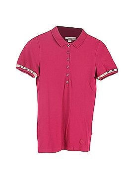 Burberry Burberry Brit Check-Trimmed Shirt Sleeve Polo Shirt in Red Violet Cotton (view 1)