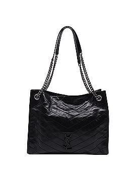 Saint Laurent Saint Laurent Crinkled Matelasse Medium Monogram Nikki Tote in Black Leather (view 1)