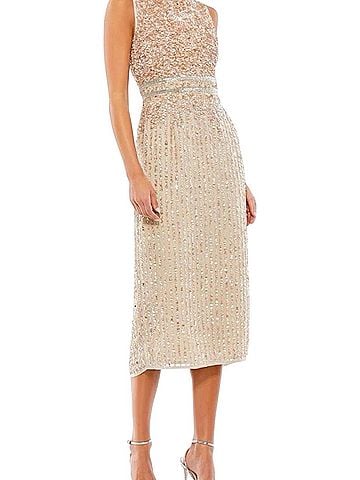Mac Duggal Mac Duggal 10509 Sleeveless High Neck Sequin Midi Sheath Dress Sz 8 NWT $298 Cocktail Dress (view 1)