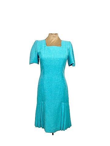 Carolina Herrera Turquoise Square-Neck Midi Dress Casual Dress (view 1)