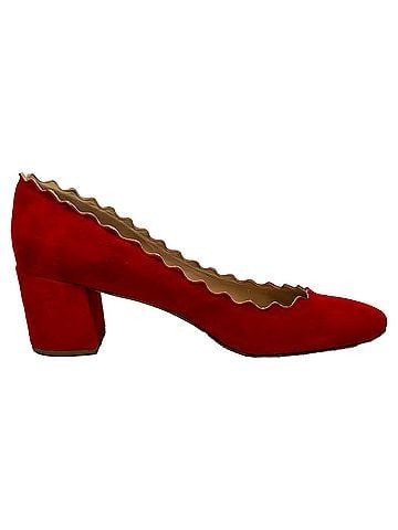 Chloé Chloé Lauren Scallop Block Heel Pumps in Red Suede (view 1)