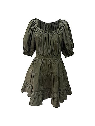 Ulla Johnson Ulla Johnson Puffed Sleeve Mini Tiered Dress in Olive Cotton (view 1)