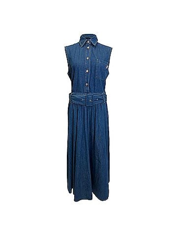 MSGM MSGM Sleeveless Belted Shirtdress in Blue Denim (view 1)