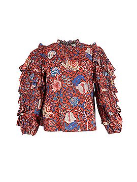 Ulla Johnson Ulla Johnson Ruffled Sleeve Top in Red Cotton (view 2)