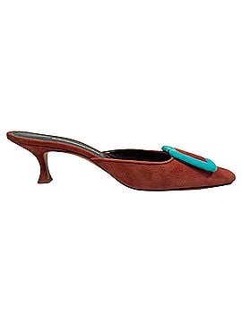 Manolo Blahnik Manolo Blahnik Buckle Mules in Brown Suede (view 1)