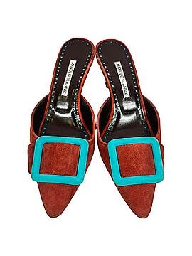 Manolo Blahnik Manolo Blahnik Buckle Mules in Brown Suede (view 2)