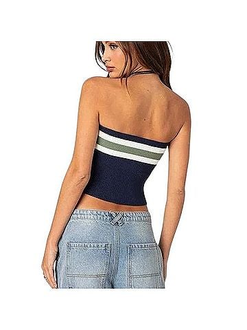 Edikted Navy Stripe Bandeau Crop-top Tube Top (view 2)