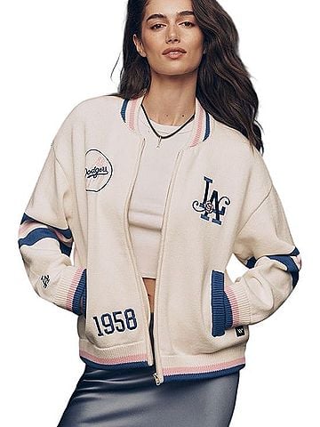 Anthropologie The Wild Collective LA Dodgers MLB Cardigan Sweater Bomber Jacket Jacket (view 1)