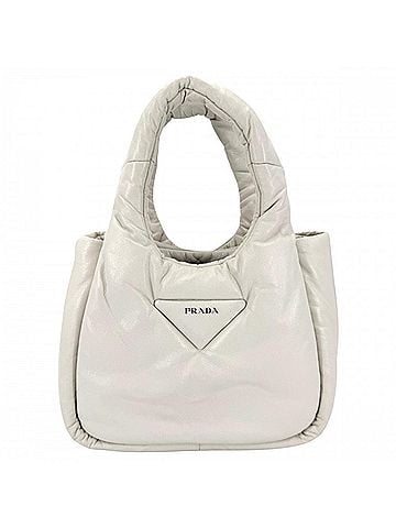 Prada Prada Women's Triangle Logo Padded Mini Handbag PRADA 1BA359 Leather White Gold Hardware (view 1)
