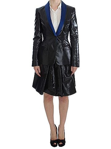 Exte Black Blue Two Piece Suit Skirt &amp; Women's Blazer (view 1)