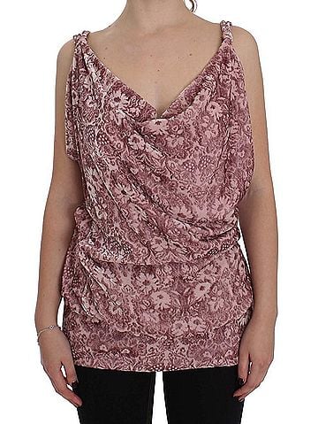 Exte Pink Floral Print Viscose Silk Blouse Women's Top (view 1)