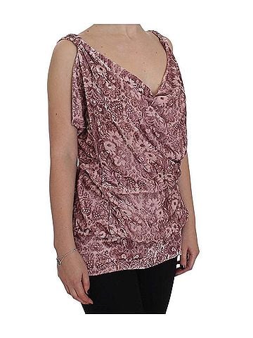 Exte Pink Floral Print Viscose Silk Blouse Women's Top (view 2)