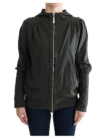 Exte Gray Top Hooded Cotton Zipper Women's Sweater (view 1)