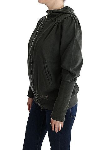 Exte Gray Top Hooded Cotton Zipper Women's Sweater (view 2)