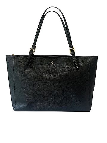 Tory Burch York Saffiano Leather Buckle Black Gold Double T 15" Laptop Leather Tote (view 1)