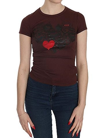 Exte Brown Hearts Short Sleeve Casual T-shirt Women's Top (view 1)