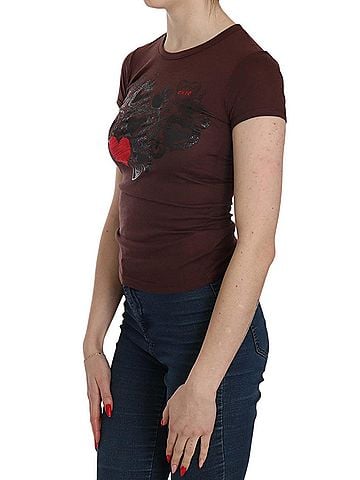Exte Brown Hearts Short Sleeve Casual T-shirt Women's Top (view 2)
