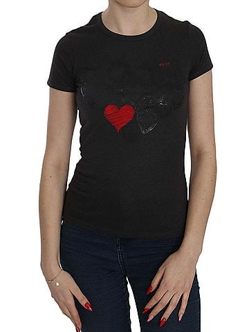 Exte Black Hearts Print Short Sleeve Casual Shirt Women's Top (view 1)