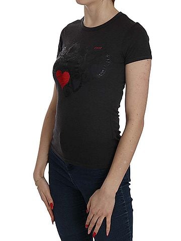 Exte Black Hearts Print Short Sleeve Casual Shirt Women's Top (view 2)