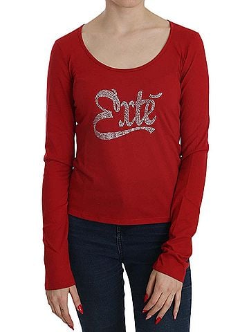 Exte Red Crystal Embellished Long Sleeve Women's Blouse (view 1)